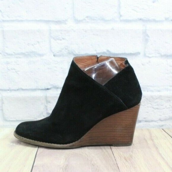 Lucky Brand Shoes - Lucky Brand Yakeena Black Suede Zip up Ankle Wedge Booties 8.5 M